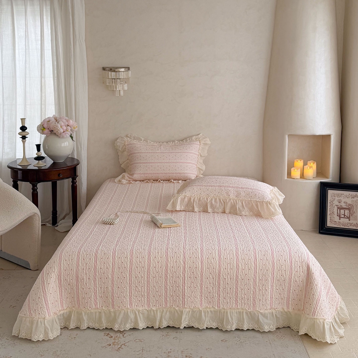 91家纺网 家纺一手货源 找家纺 （总）琳可家居 2026新款印花全棉双层纱床盖棉布花边高温水洗A类标准夹棉可机洗