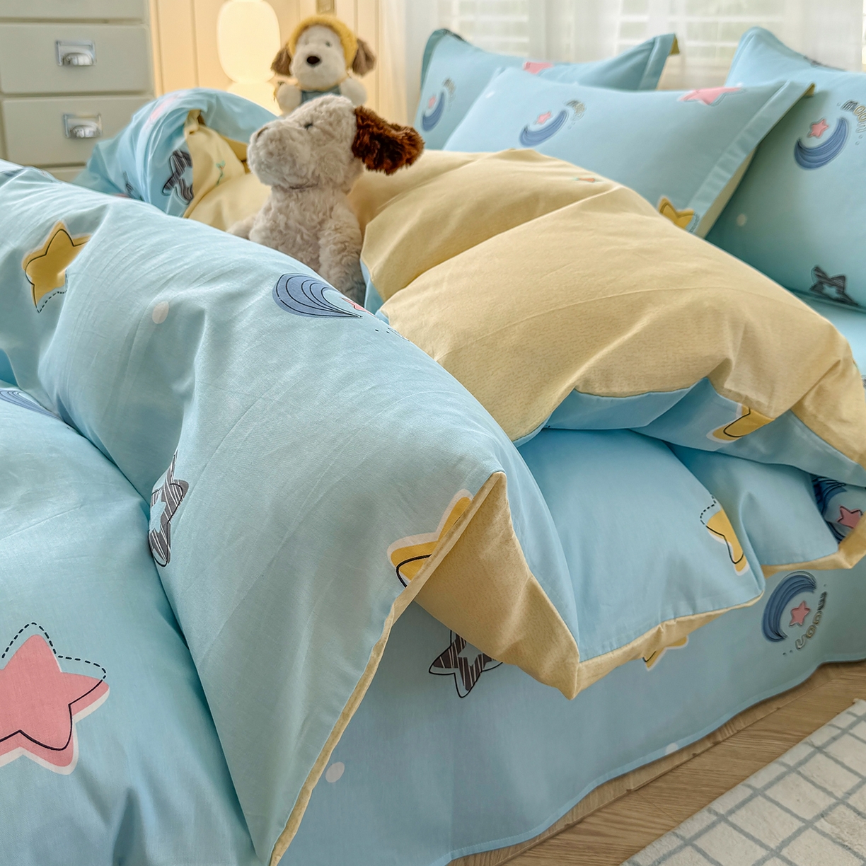 91家纺网 家纺一手货源 找家纺 尚帛 2026新款全棉品质喷气印花爆款四件套 多规格套件 单品系列-四件套 星梦想