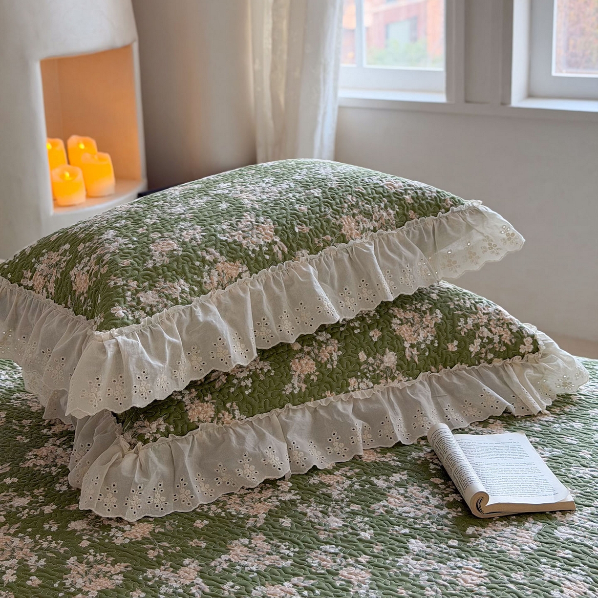 91家纺网 家纺一手货源 找家纺 琳可家居 2026新款印花全棉双层纱床盖棉布花边高温水洗A类标准夹棉可机洗 巴黎春天