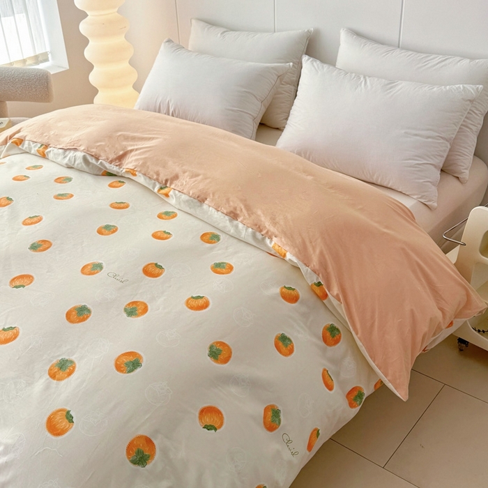 91家纺网 家纺一手货源 找家纺 艾迪尚家纺 2026新款133X76宽幅全棉纯棉印花单品被套 被套单件 柿如意-桔