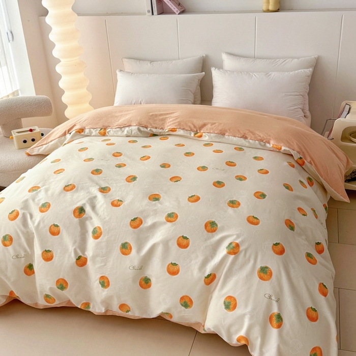 91家纺网 家纺一手货源 找家纺 艾迪尚家纺 2026新款133X76宽幅全棉纯棉印花单品被套 被套单件 柿如意-桔