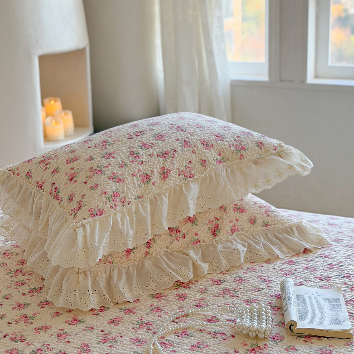 91家纺网 家纺一手货源 找家纺 琳可家居 2026新款印花全棉双层纱床盖棉布花边高温水洗A类标准夹棉可机洗 浮生如梦