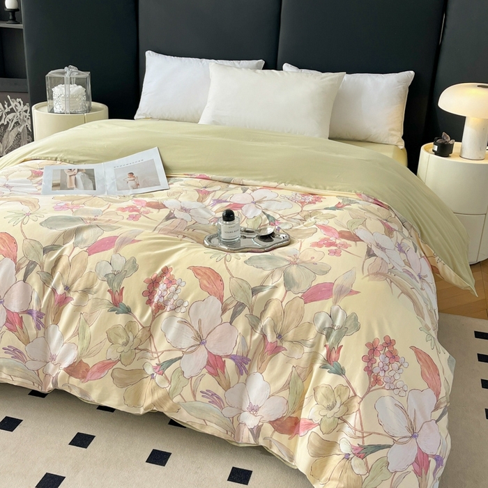 91家纺网 家纺一手货源 找家纺 艾迪尚家纺 2026新款133X76宽幅全棉纯棉印花单品被套 被套单件 霓裳-黄