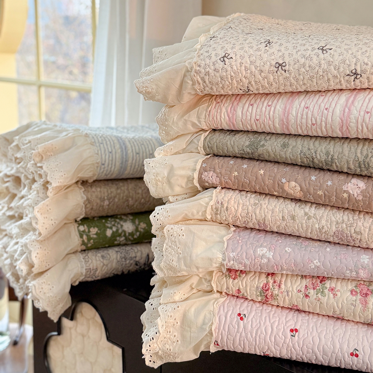 琳可家居 2026新款印花全棉双层纱床盖棉布花边高温水洗A类标准夹棉可机洗 组合图