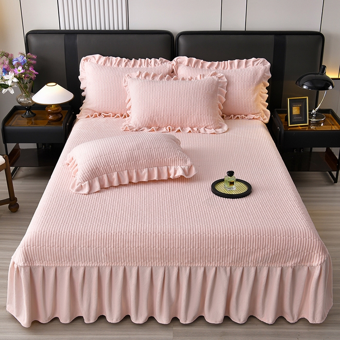 馨梦缘 2025新款亲肤舒适纯色高克重牛奶绒单床盖 条纹-粉色