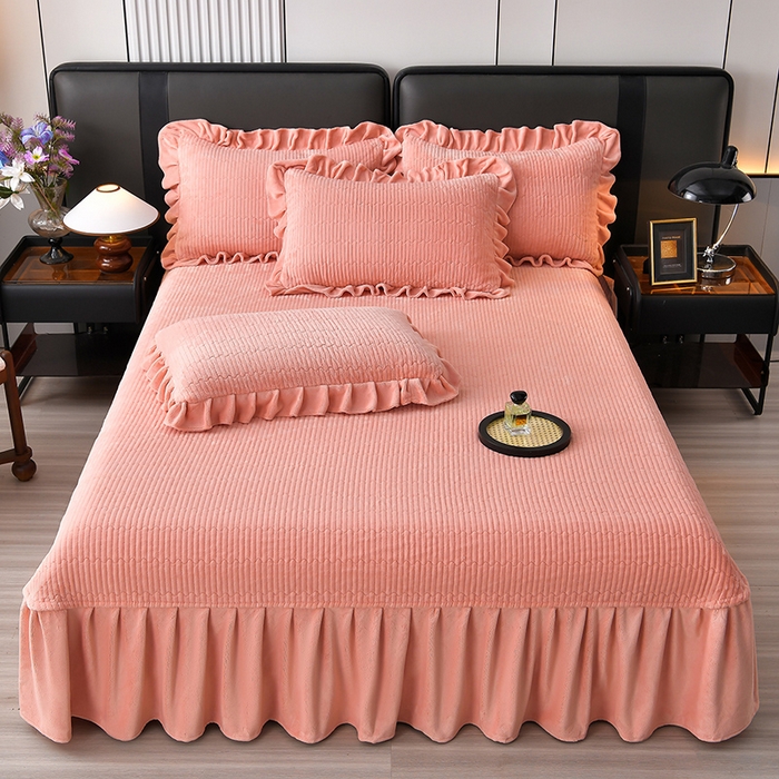 馨梦缘 2025新款亲肤舒适纯色高克重牛奶绒单床盖 条纹-杏色