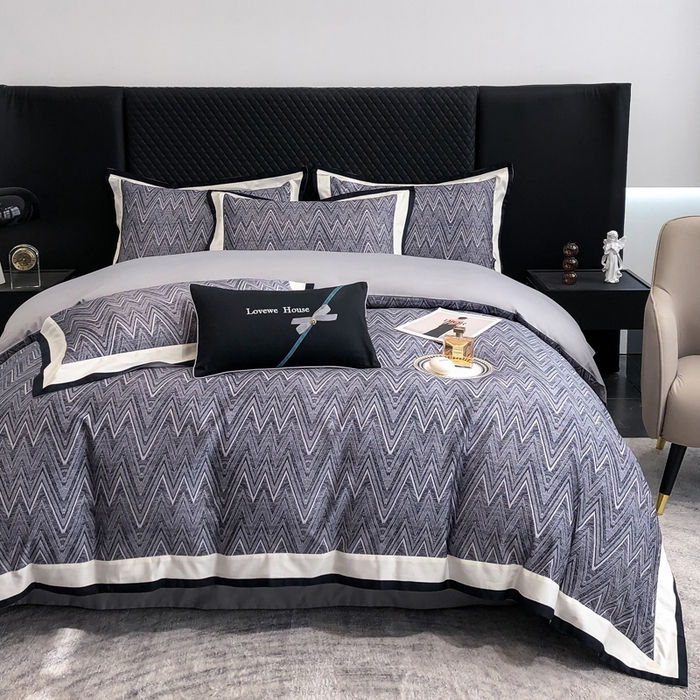 91家纺网 家纺一手货源 找家纺 若未家居 LOVEWE HOUSE 2026新款100S数码印花轻奢风四件套-波澜 波澜 爵士灰