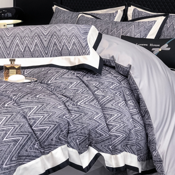 91家纺网 家纺一手货源 找家纺 若未家居 LOVEWE HOUSE 2026新款100S数码印花轻奢风四件套-波澜 波澜 爵士灰