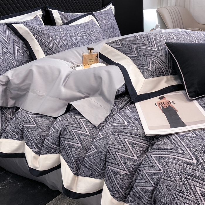 91家纺网 家纺一手货源 找家纺 若未家居 LOVEWE HOUSE 2026新款100S数码印花轻奢风四件套-波澜 波澜 爵士灰