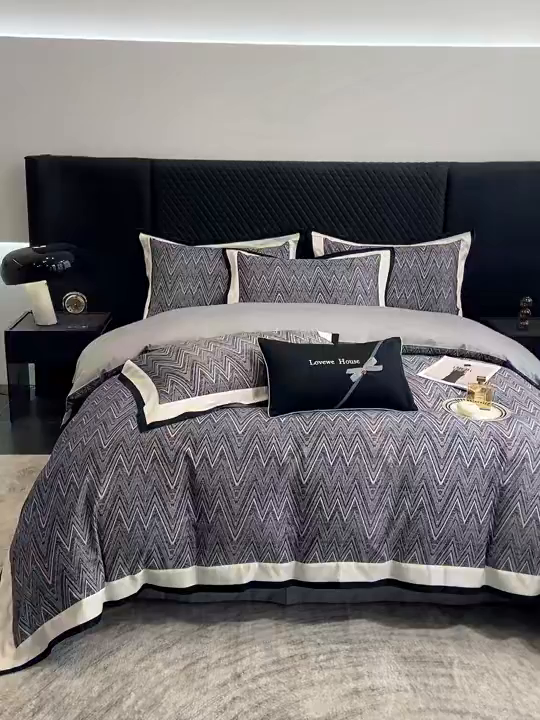 91家纺网 家纺一手货源 找家纺 若未家居 LOVEWE HOUSE 2026新款100S数码印花轻奢风四件套-波澜 波澜 爵士灰