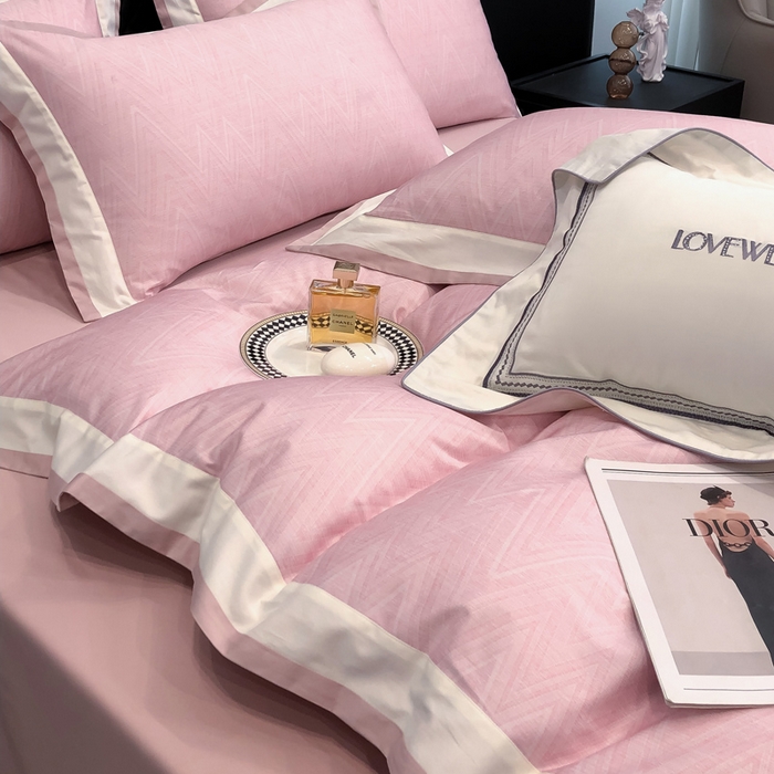 91家纺网 家纺一手货源 找家纺 若未家居 LOVEWE HOUSE 2026新款100S数码印花轻奢风四件套-波澜 波澜 公主粉