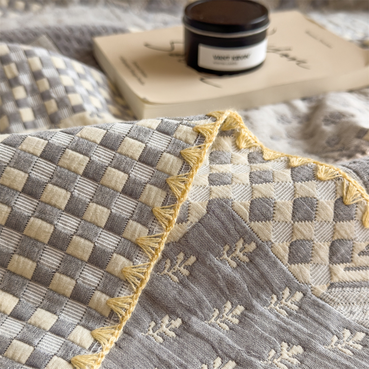 91家纺网 家纺一手货源 找家纺 兄弟坊 2025新款全棉三层纱多功能毛巾被（盖毯床单夏被）棉澜 棉澜-巴黎风情灰