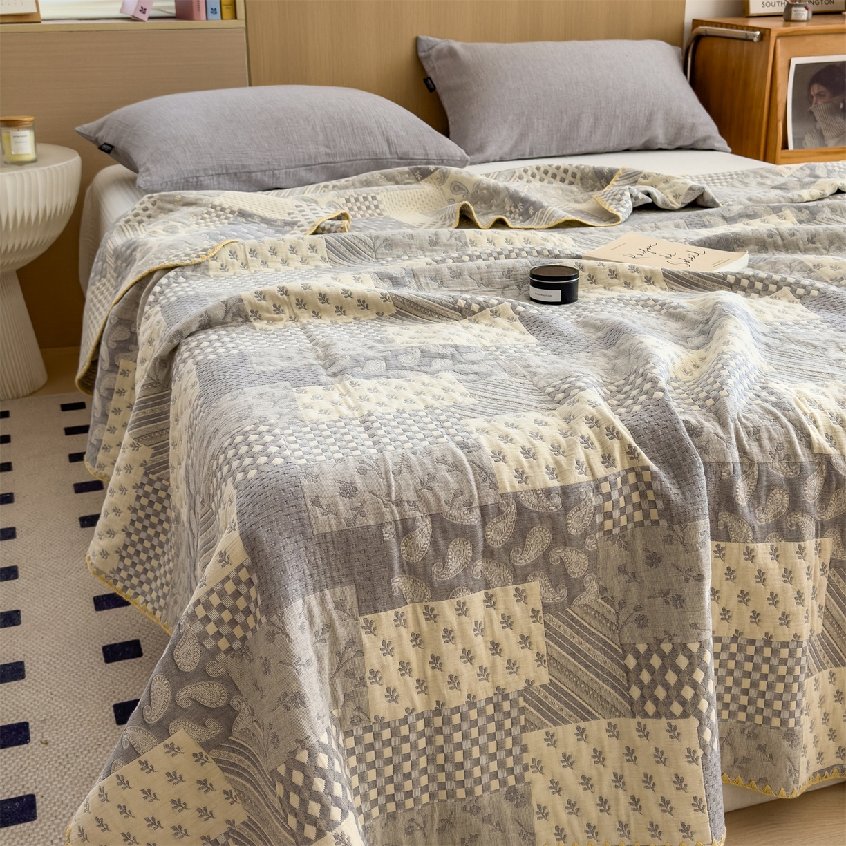 91家纺网 家纺一手货源 找家纺 兄弟坊 2025新款全棉三层纱多功能毛巾被（盖毯床单夏被）棉澜 棉澜-巴黎风情灰