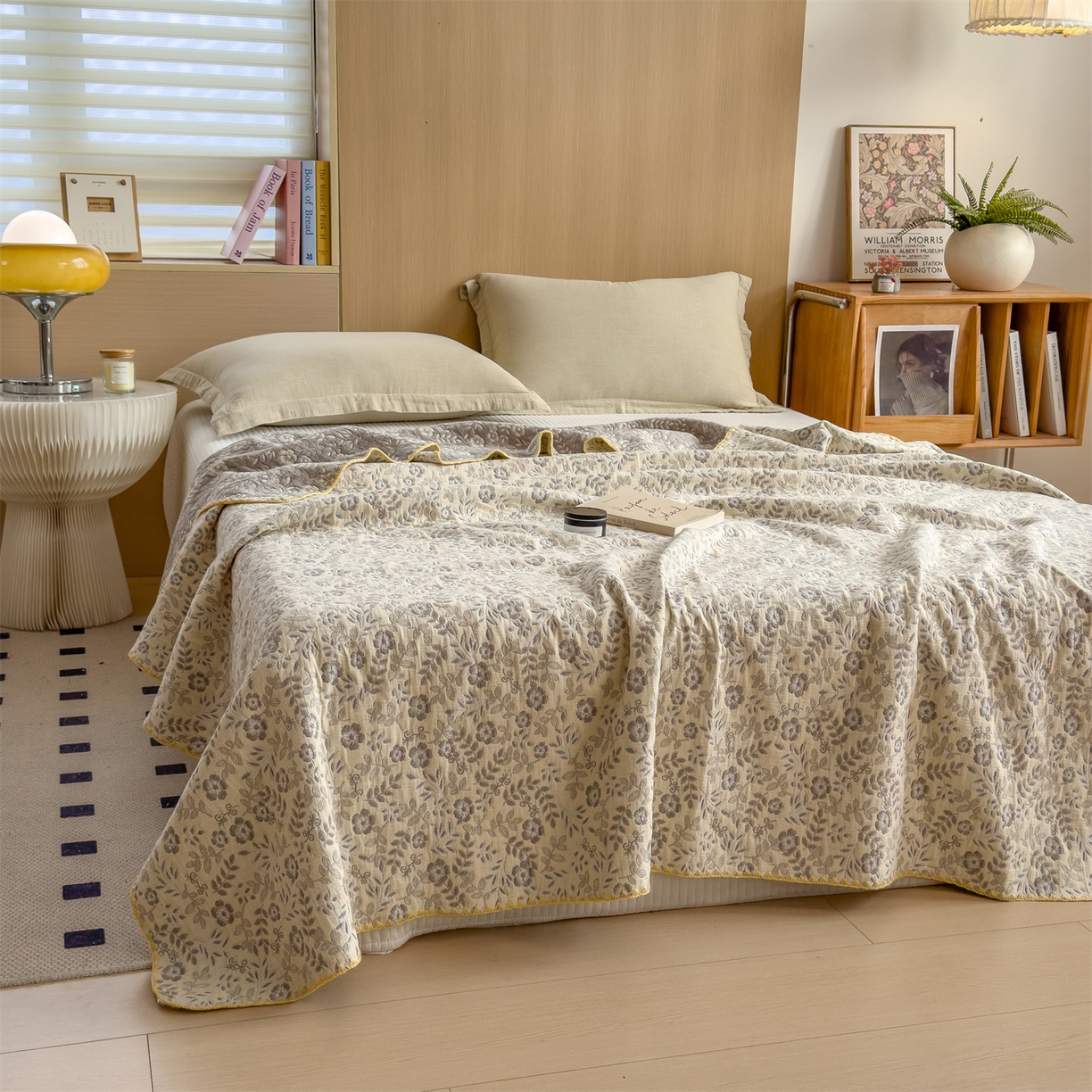 91家纺网 家纺一手货源 找家纺 兄弟坊 2025新款全棉三层纱多功能毛巾被（盖毯床单夏被）棉澜 棉澜-花漾黄