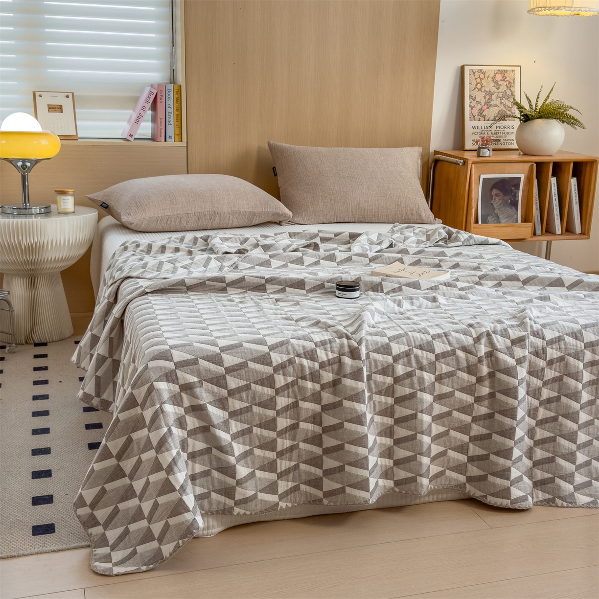 91家纺网 家纺一手货源 找家纺 兄弟坊 2025新款全棉三层纱多功能毛巾被（盖毯床单夏被）棉澜 棉澜-简纹黑白