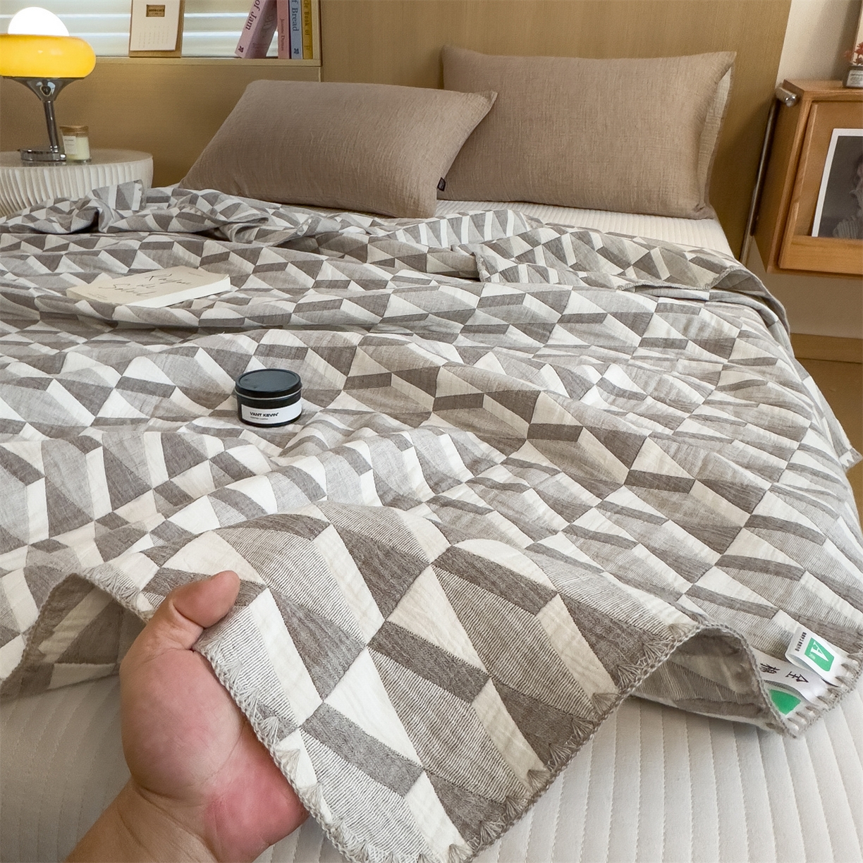 91家纺网 家纺一手货源 找家纺 兄弟坊 2025新款全棉三层纱多功能毛巾被（盖毯床单夏被）棉澜 棉澜-简纹黑白