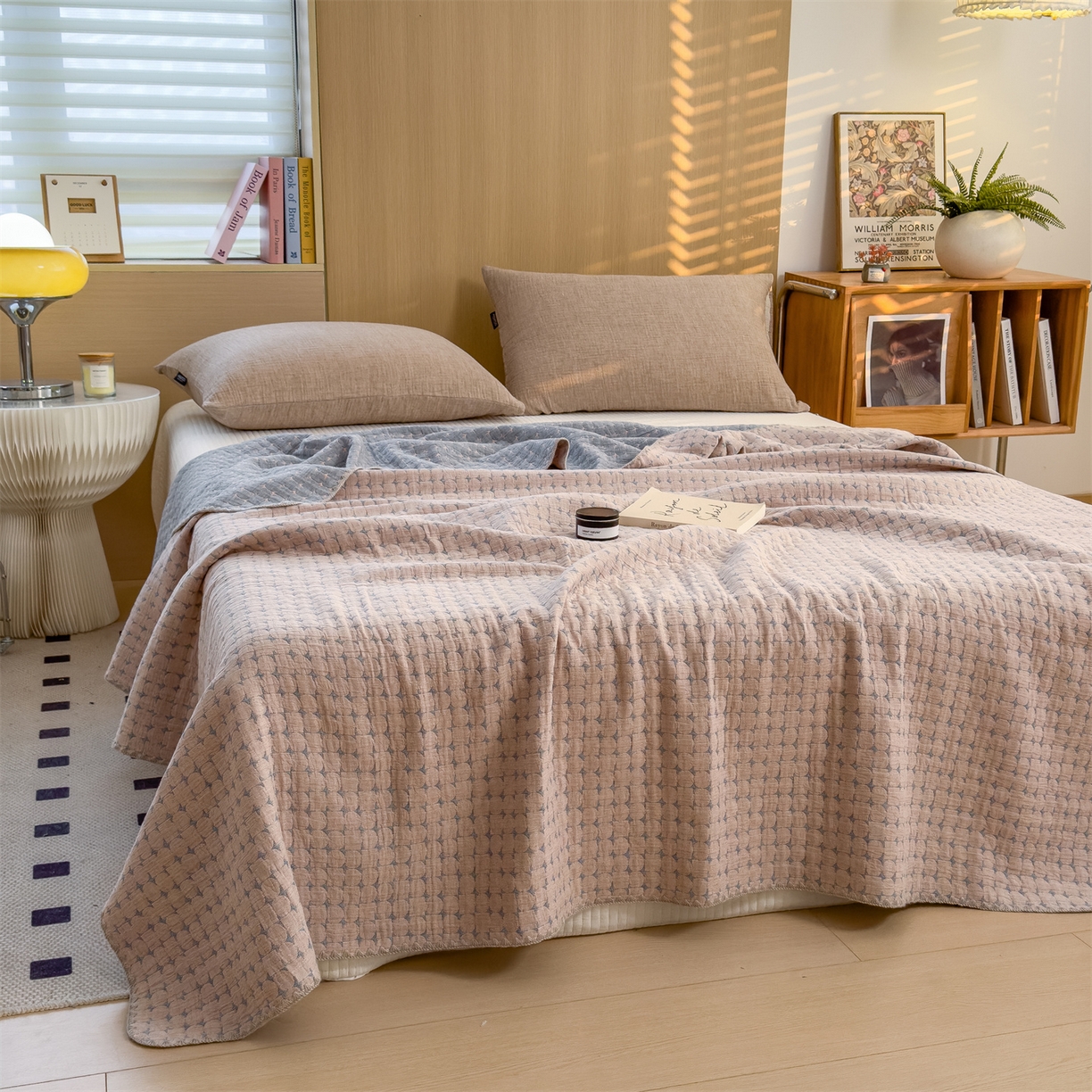 91家纺网 家纺一手货源 找家纺 兄弟坊 2025新款全棉三层纱多功能毛巾被（盖毯床单夏被）棉澜 棉澜-星悦灰