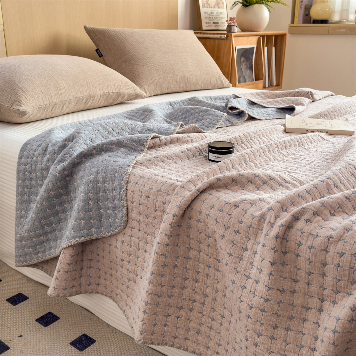 91家纺网 家纺一手货源 找家纺 兄弟坊 2025新款全棉三层纱多功能毛巾被（盖毯床单夏被）棉澜 棉澜-星悦灰