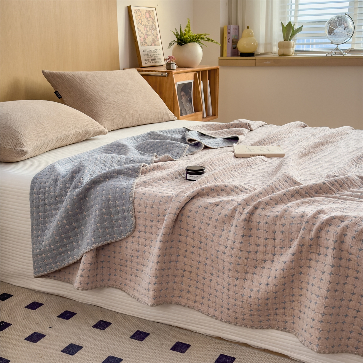 91家纺网 家纺一手货源 找家纺 兄弟坊 2025新款全棉三层纱多功能毛巾被（盖毯床单夏被）棉澜 棉澜-星悦灰