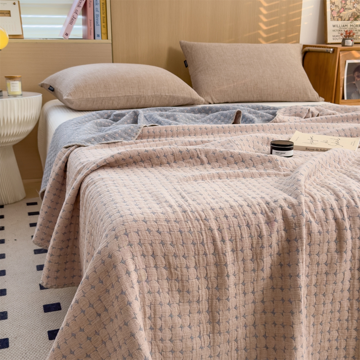 91家纺网 家纺一手货源 找家纺 兄弟坊 2025新款全棉三层纱多功能毛巾被（盖毯床单夏被）棉澜 棉澜-星悦灰