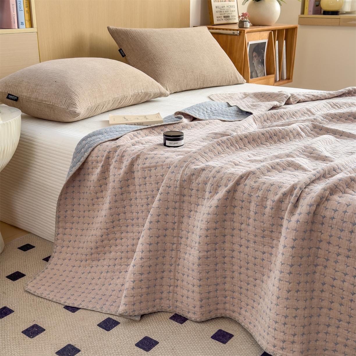 91家纺网 家纺一手货源 找家纺 兄弟坊 2025新款全棉三层纱多功能毛巾被（盖毯床单夏被）棉澜 棉澜-星悦灰