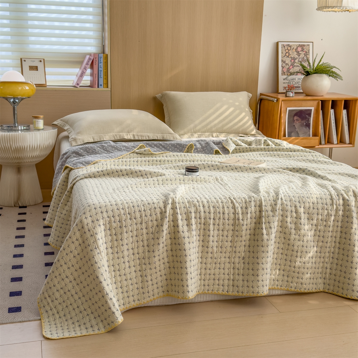 91家纺网 家纺一手货源 找家纺 兄弟坊 2025新款全棉三层纱多功能毛巾被（盖毯床单夏被）棉澜 棉澜-星悦奶白