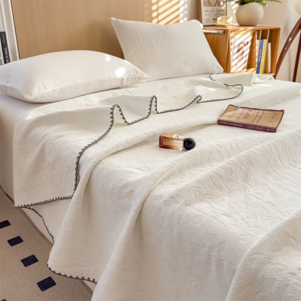 91家纺网 家纺一手货源 找家纺 兄弟坊 2025新款全棉三层纱多功能毛巾被（盖毯床单夏被）棉澜 棉澜-简约软白