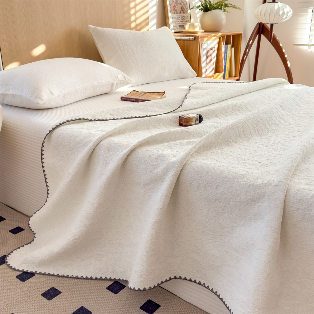 91家纺网 家纺一手货源 找家纺 兄弟坊 2025新款全棉三层纱多功能毛巾被（盖毯床单夏被）棉澜 棉澜-简约软白