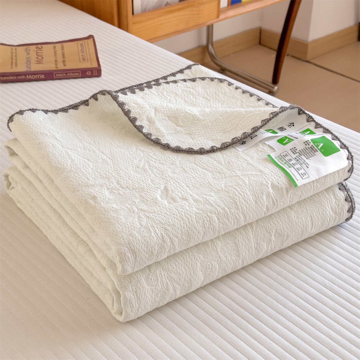 91家纺网 家纺一手货源 找家纺 兄弟坊 2025新款全棉三层纱多功能毛巾被（盖毯床单夏被）棉澜 棉澜-简约软白