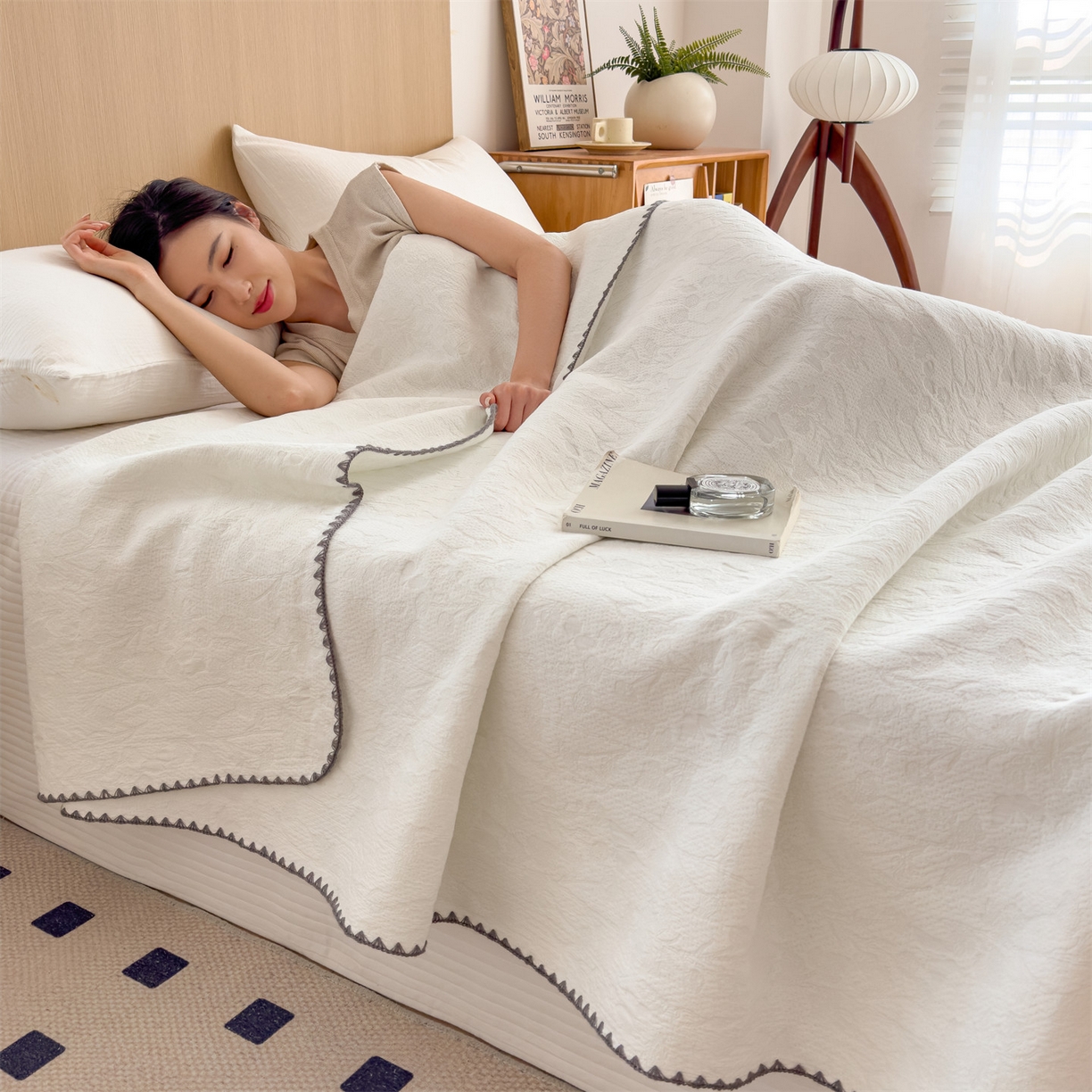 91家纺网 家纺一手货源 找家纺 兄弟坊 2025新款全棉三层纱多功能毛巾被（盖毯床单夏被）棉澜 棉澜-简约软白