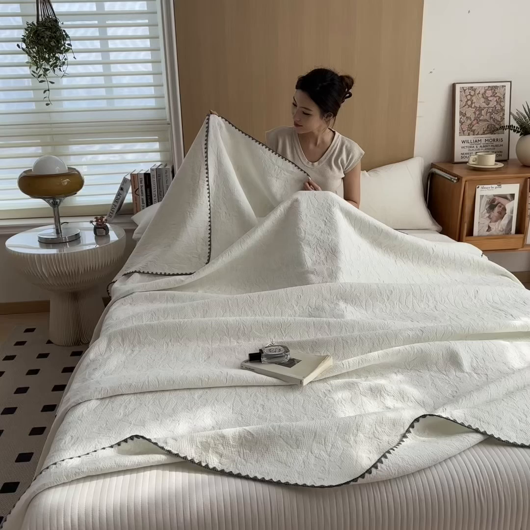 91家纺网 家纺一手货源 找家纺 兄弟坊 2025新款全棉三层纱多功能毛巾被（盖毯床单夏被）棉澜 棉澜-简约软白