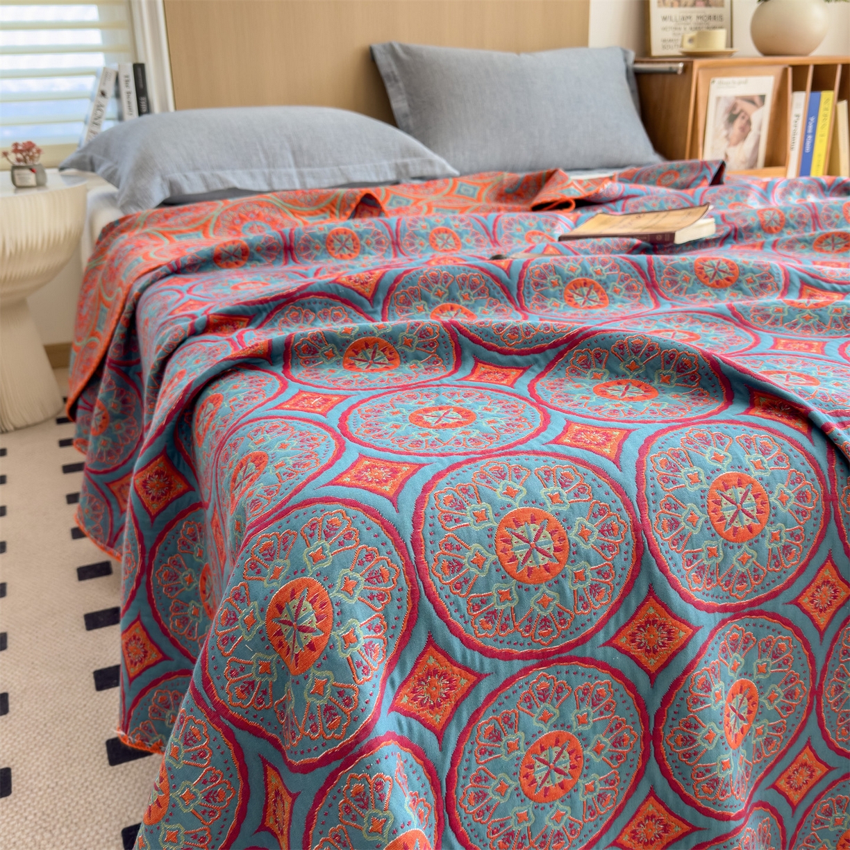 91家纺网 家纺一手货源 找家纺 兄弟坊 2025新款全棉三层纱多功能毛巾被（盖毯床单夏被）棉澜 棉澜-敦煌锦纹