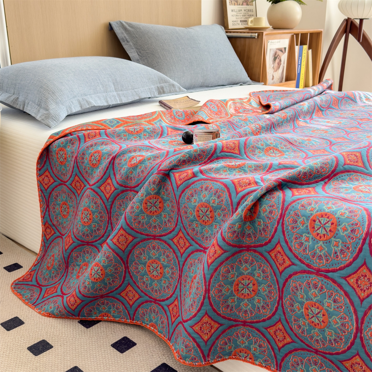 91家纺网 家纺一手货源 找家纺 兄弟坊 2025新款全棉三层纱多功能毛巾被（盖毯床单夏被）棉澜 棉澜-敦煌锦纹