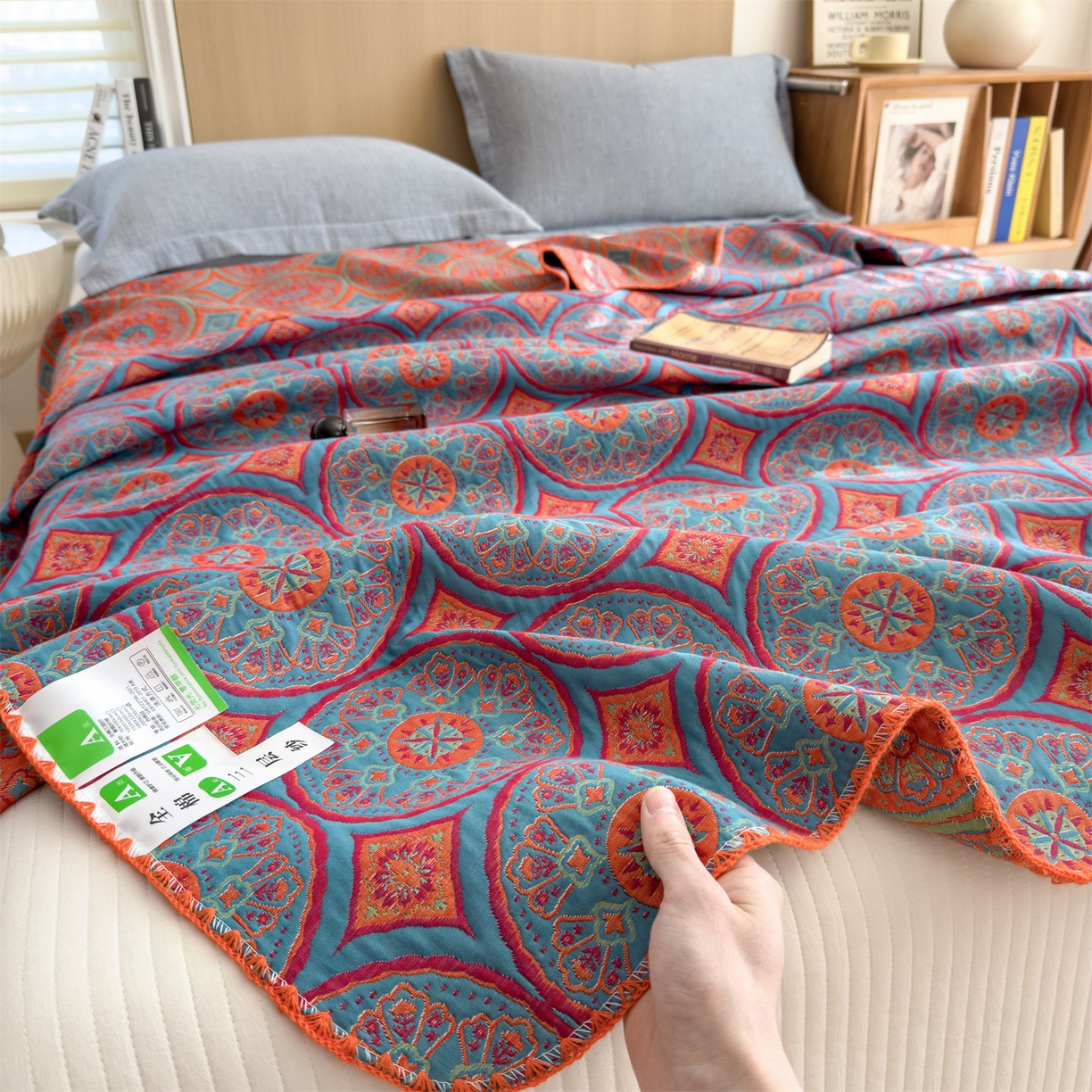 91家纺网 家纺一手货源 找家纺 兄弟坊 2025新款全棉三层纱多功能毛巾被（盖毯床单夏被）棉澜 棉澜-敦煌锦纹