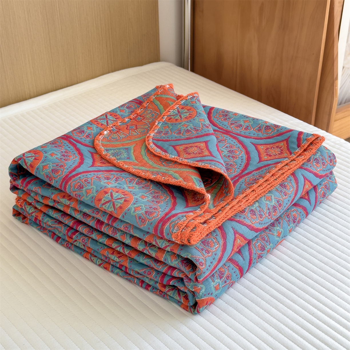 91家纺网 家纺一手货源 找家纺 兄弟坊 2025新款全棉三层纱多功能毛巾被（盖毯床单夏被）棉澜 棉澜-敦煌锦纹