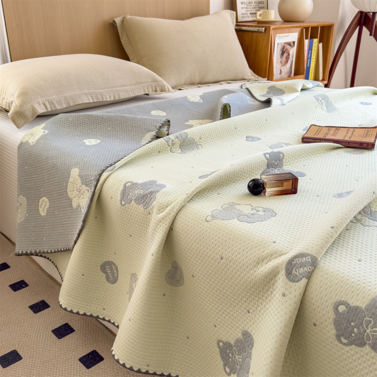 91家纺网 家纺一手货源 找家纺 兄弟坊 2025新款全棉三层纱多功能毛巾被（盖毯床单夏被）棉澜 棉澜-礼物熊