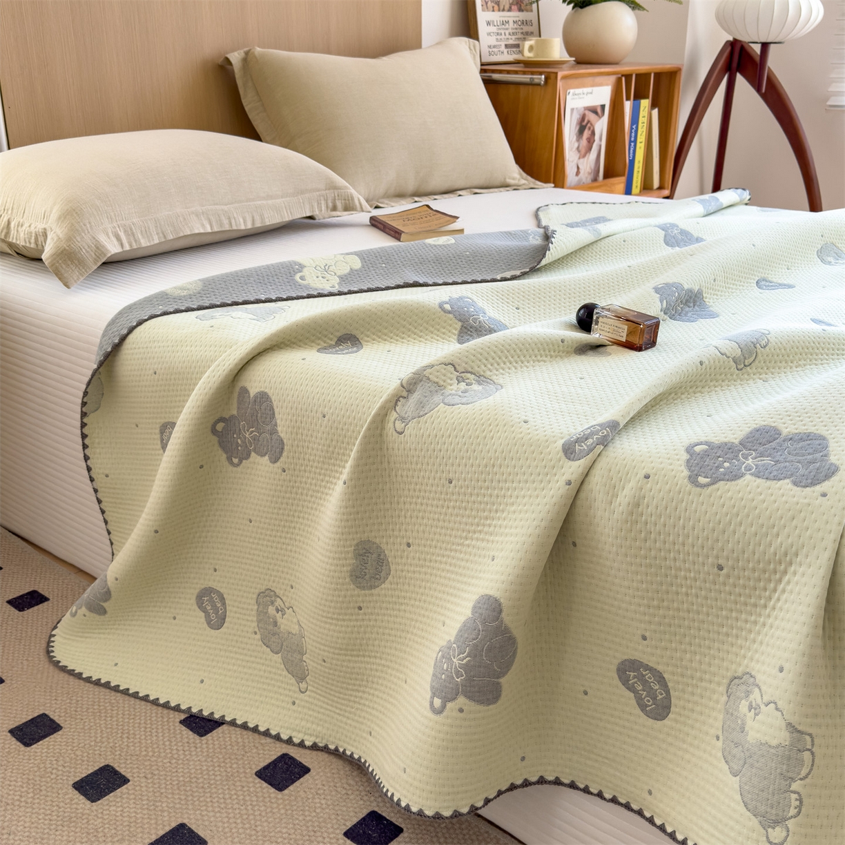 91家纺网 家纺一手货源 找家纺 兄弟坊 2025新款全棉三层纱多功能毛巾被（盖毯床单夏被）棉澜 棉澜-礼物熊