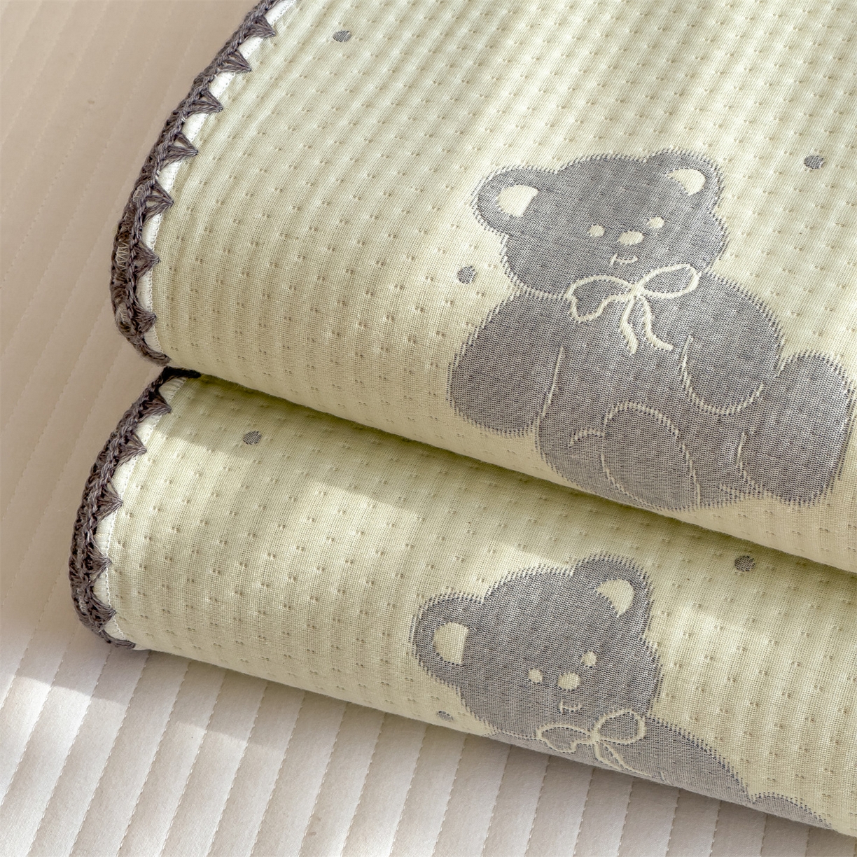 91家纺网 家纺一手货源 找家纺 兄弟坊 2025新款全棉三层纱多功能毛巾被（盖毯床单夏被）棉澜 棉澜-礼物熊