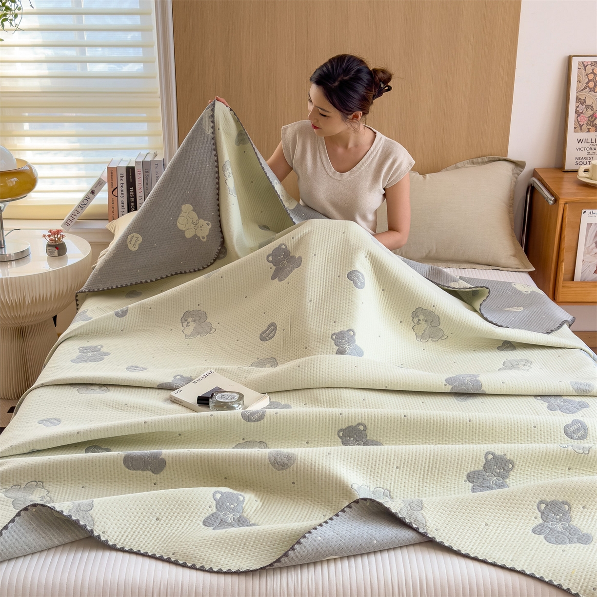 91家纺网 家纺一手货源 找家纺 兄弟坊 2025新款全棉三层纱多功能毛巾被（盖毯床单夏被）棉澜 棉澜-礼物熊