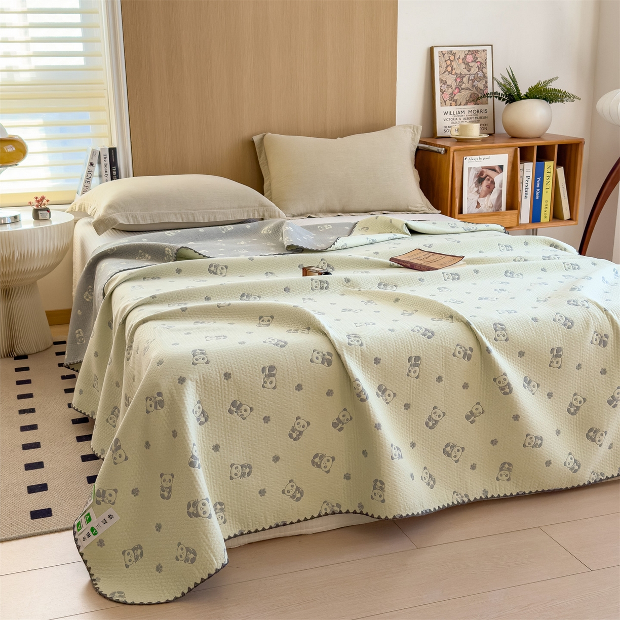91家纺网 家纺一手货源 找家纺 兄弟坊 2025新款全棉三层纱多功能毛巾被（盖毯床单夏被）棉澜 棉澜-小熊猫