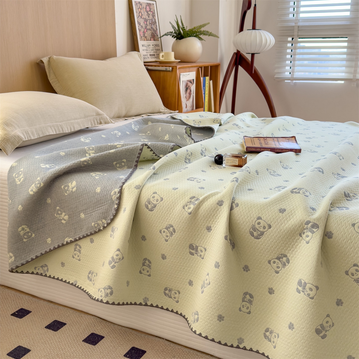 91家纺网 家纺一手货源 找家纺 兄弟坊 2025新款全棉三层纱多功能毛巾被（盖毯床单夏被）棉澜 棉澜-小熊猫