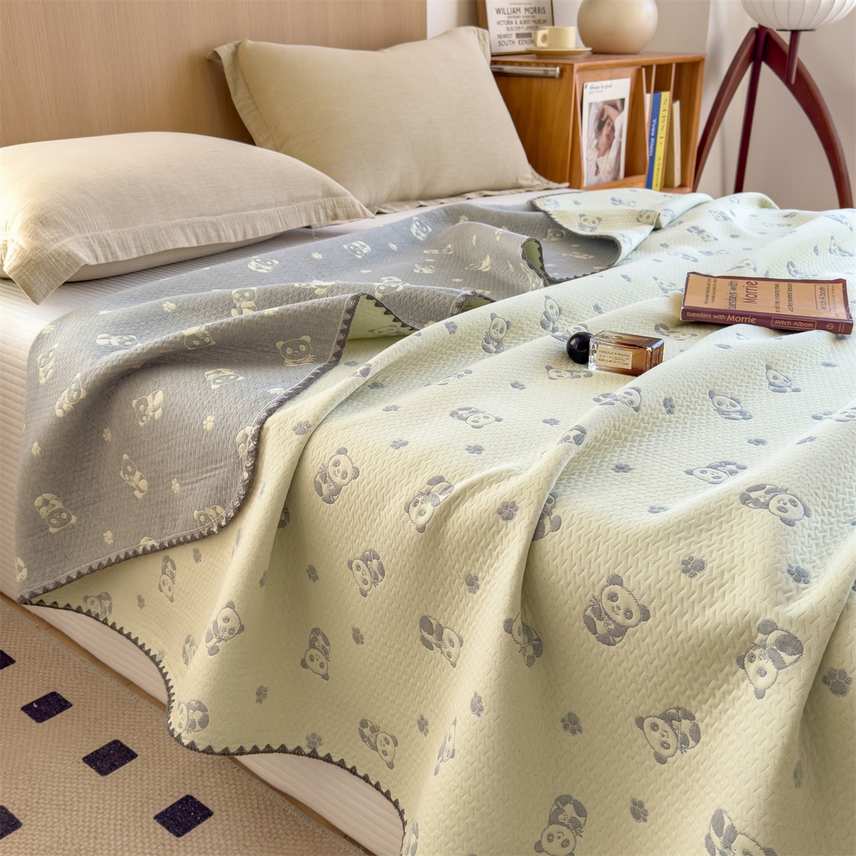 91家纺网 家纺一手货源 找家纺 兄弟坊 2025新款全棉三层纱多功能毛巾被（盖毯床单夏被）棉澜 棉澜-小熊猫