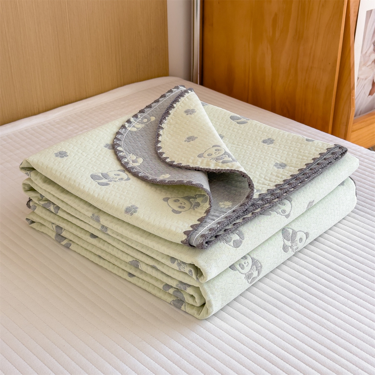 91家纺网 家纺一手货源 找家纺 兄弟坊 2025新款全棉三层纱多功能毛巾被（盖毯床单夏被）棉澜 棉澜-小熊猫