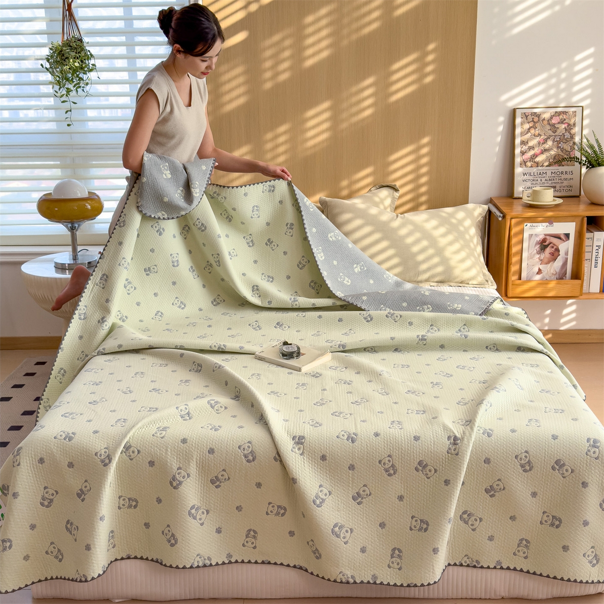 91家纺网 家纺一手货源 找家纺 兄弟坊 2025新款全棉三层纱多功能毛巾被（盖毯床单夏被）棉澜 棉澜-小熊猫