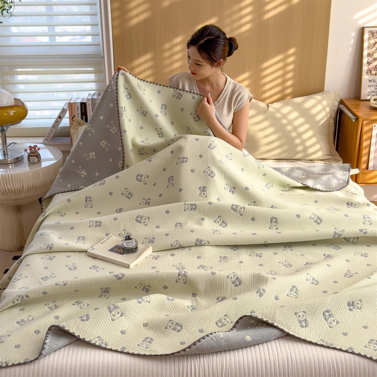 91家纺网 家纺一手货源 找家纺 兄弟坊 2025新款全棉三层纱多功能毛巾被（盖毯床单夏被）棉澜 棉澜-小熊猫