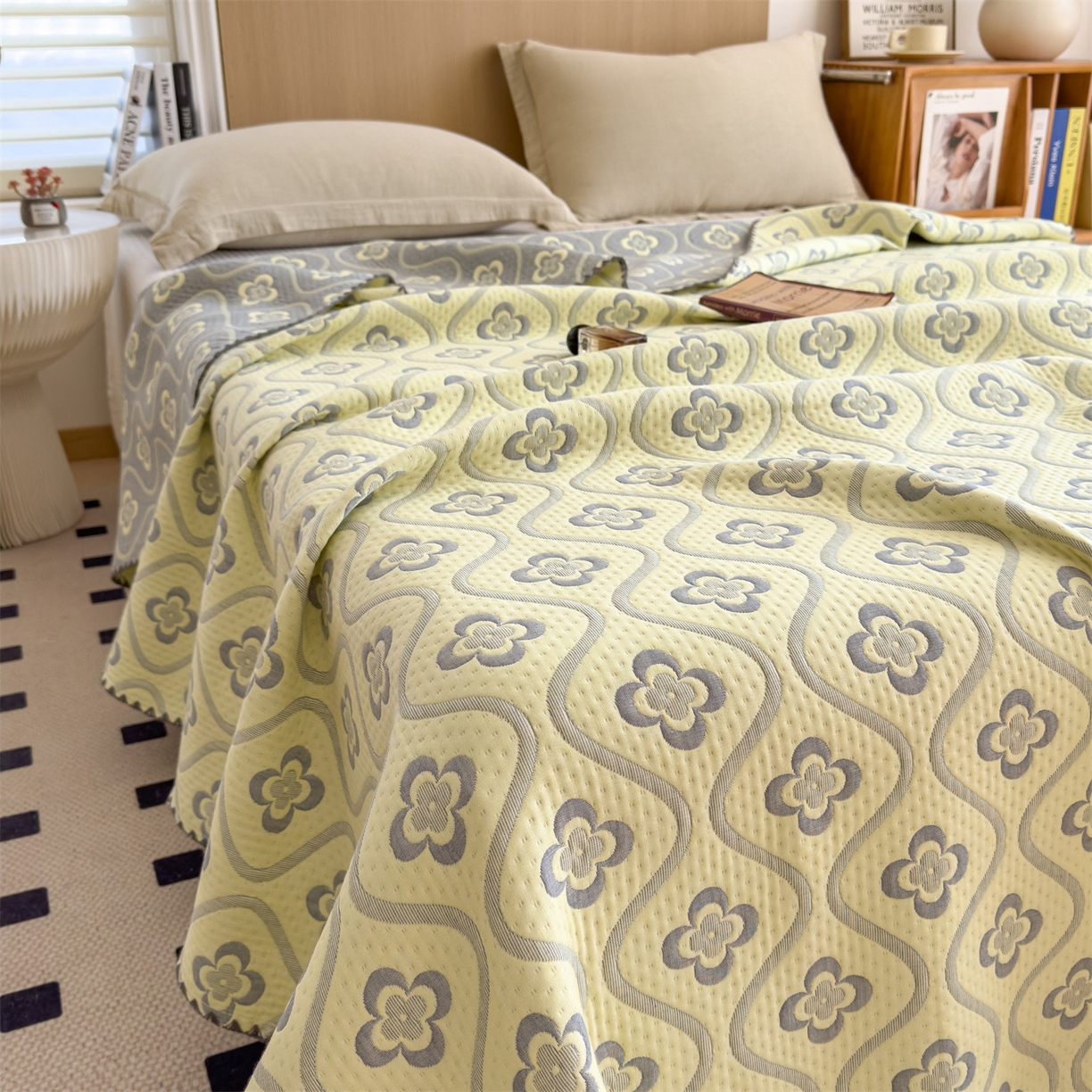 91家纺网 家纺一手货源 找家纺 兄弟坊 2025新款全棉三层纱多功能毛巾被（盖毯床单夏被）棉澜 棉澜-幸运草