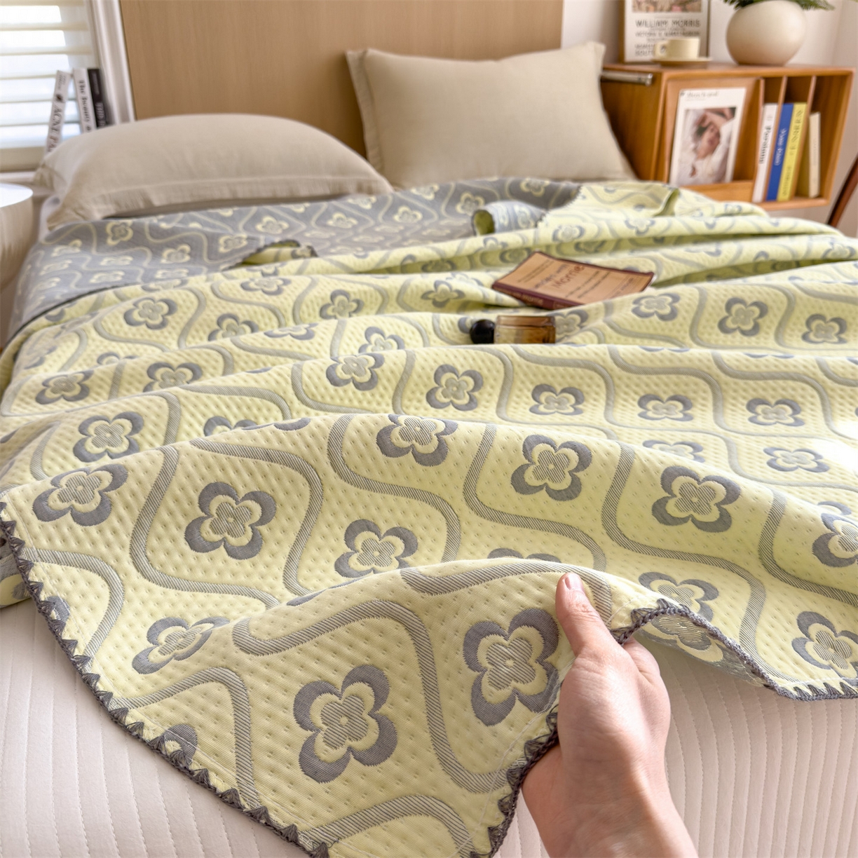 91家纺网 家纺一手货源 找家纺 兄弟坊 2025新款全棉三层纱多功能毛巾被（盖毯床单夏被）棉澜 棉澜-幸运草