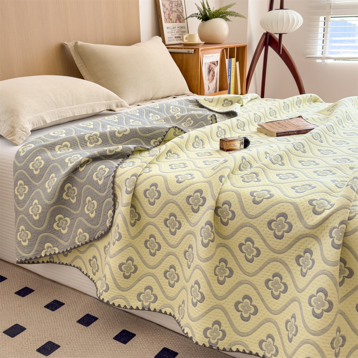 91家纺网 家纺一手货源 找家纺 兄弟坊 2025新款全棉三层纱多功能毛巾被（盖毯床单夏被）棉澜 棉澜-幸运草