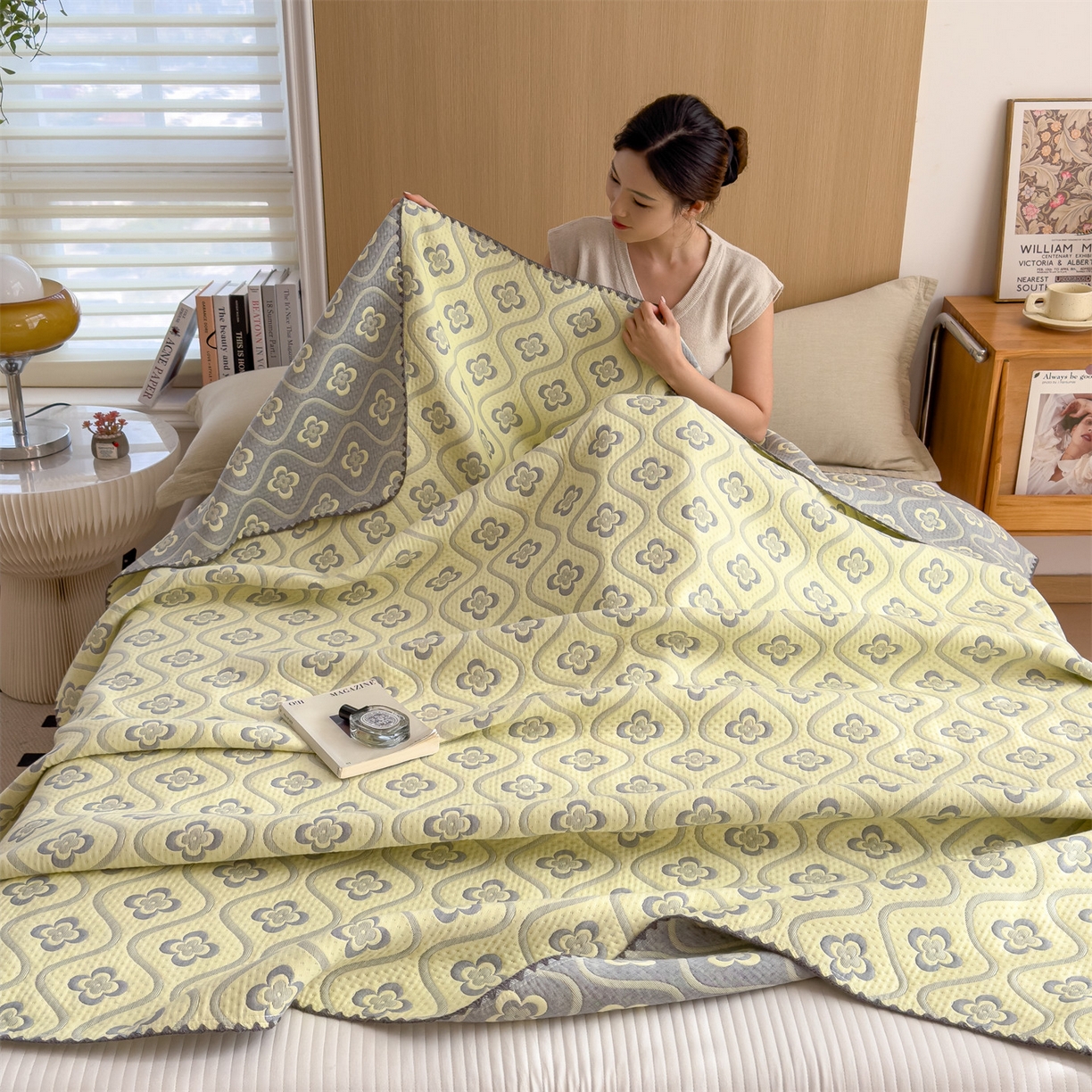 91家纺网 家纺一手货源 找家纺 兄弟坊 2025新款全棉三层纱多功能毛巾被（盖毯床单夏被）棉澜 棉澜-幸运草