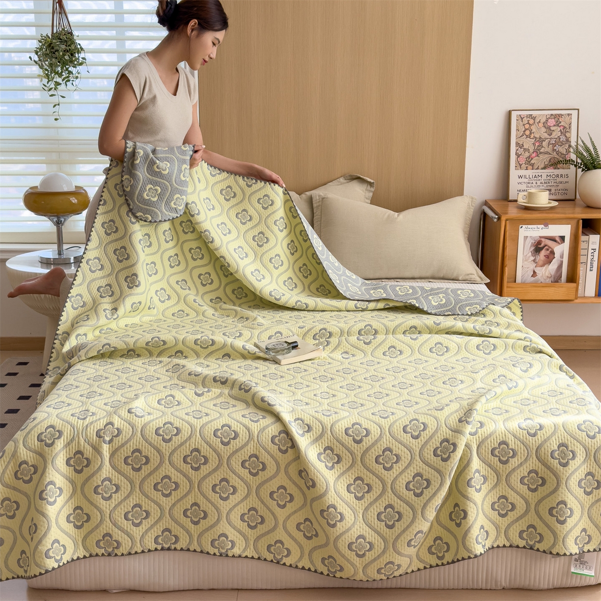 91家纺网 家纺一手货源 找家纺 兄弟坊 2025新款全棉三层纱多功能毛巾被（盖毯床单夏被）棉澜 棉澜-幸运草